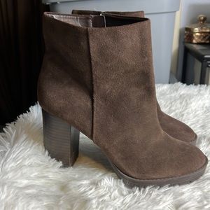 Arturo Chiang Lilliana Brown Suede Leather Platform Block Heel Ankle Booties